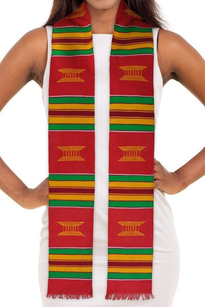Authentic Handwoven Red Kente Cloth Graduation Stole (Red)