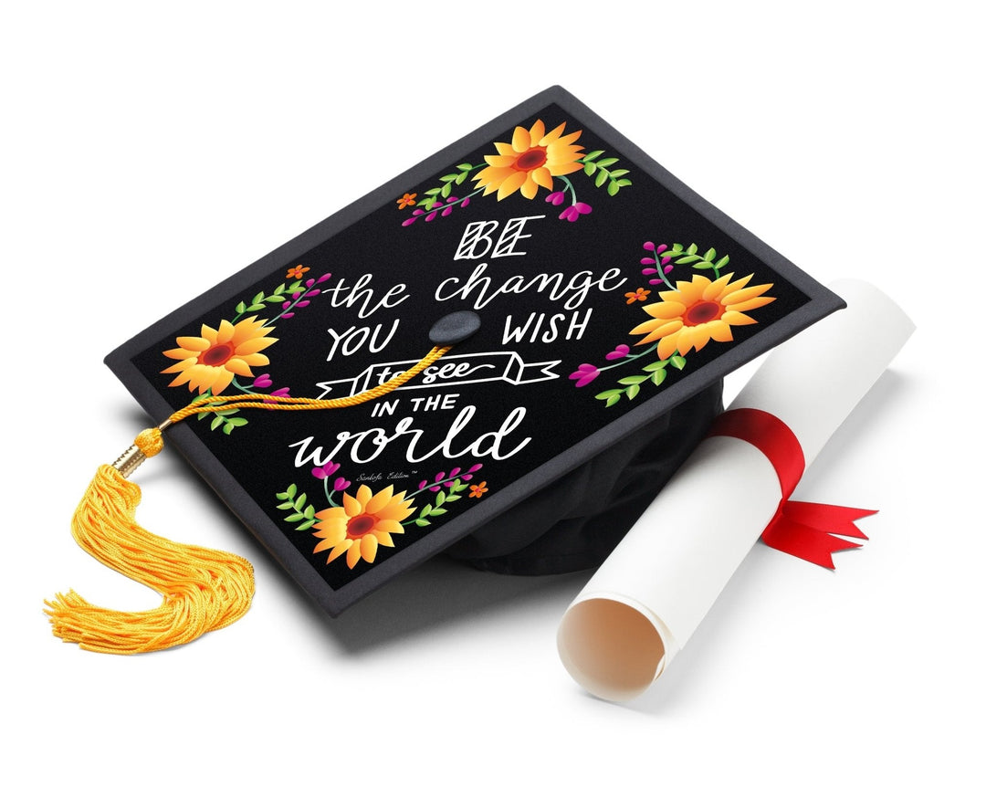 Be The Change You Wish To See Printable Graduation Cap Mortarboard Design - Sankofa Edition™