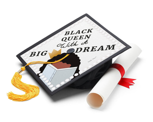 Black Queen With A Big Dream Printable Graduation Cap Mortarboard Design - Sankofa Edition™
