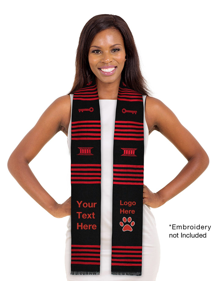 Customizable Black & Red Kente Cloth Graduation Stole - Sankofa Edition™