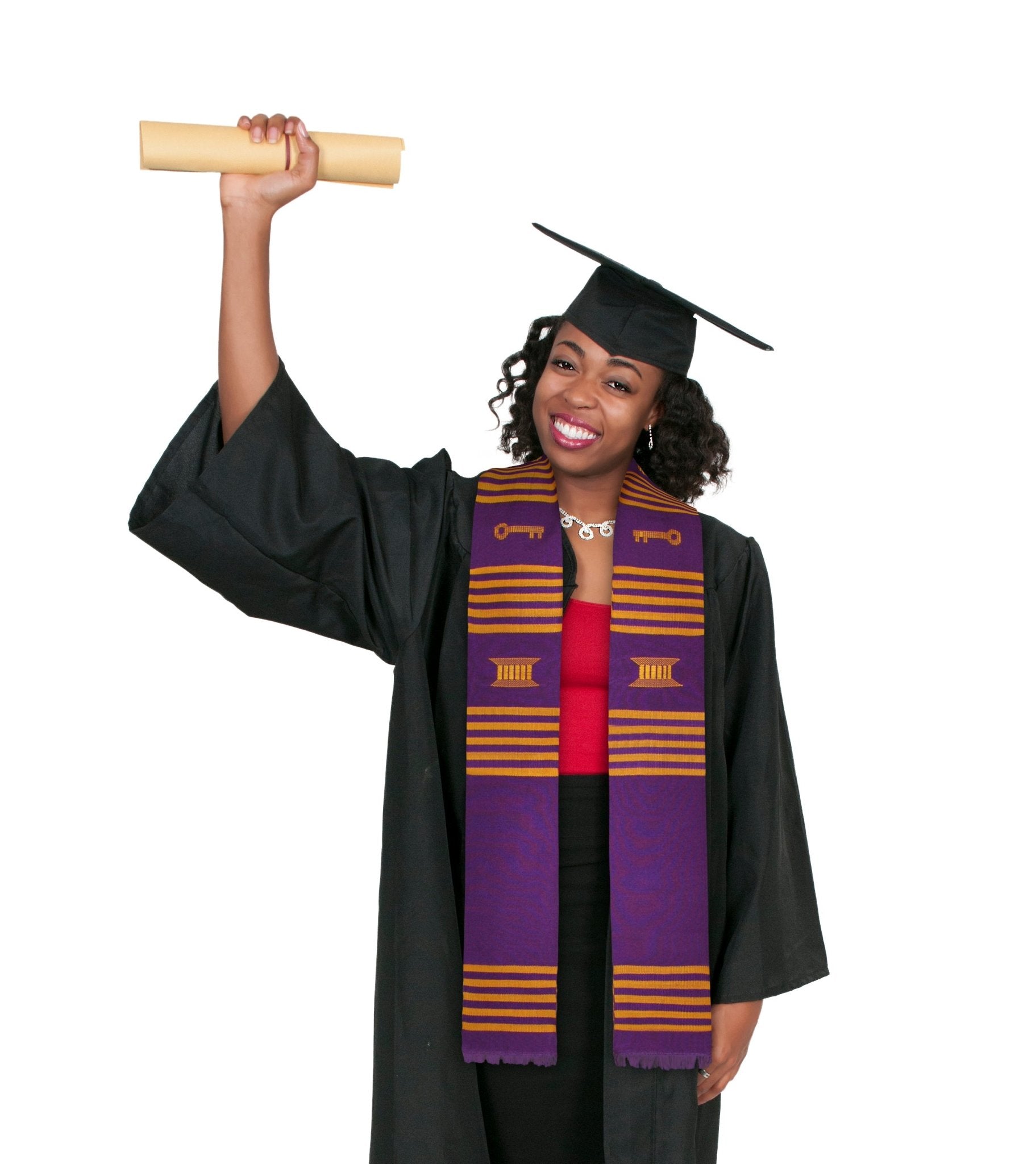 Customizable Purple & Gold Kente Graduation Stole Paraphernalia