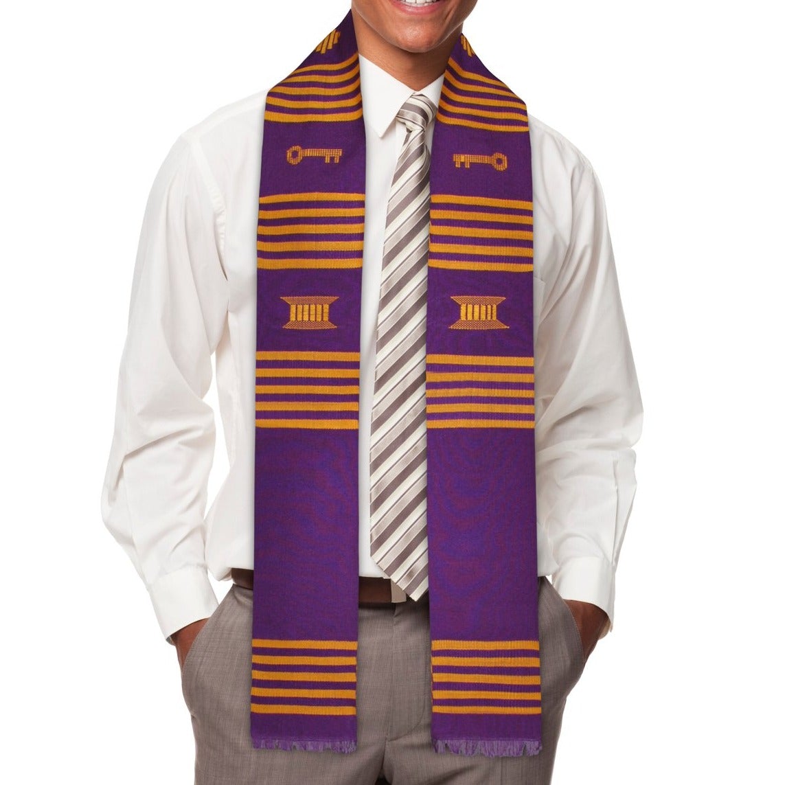 Customizable Purple & Gold Kente Graduation Stole Paraphernalia