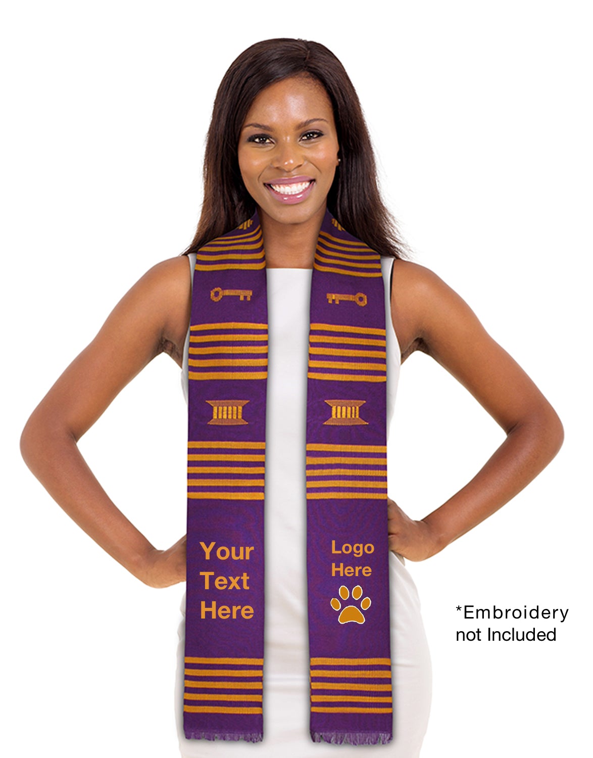 Customizable Purple & Gold Kente Graduation Stole Paraphernalia