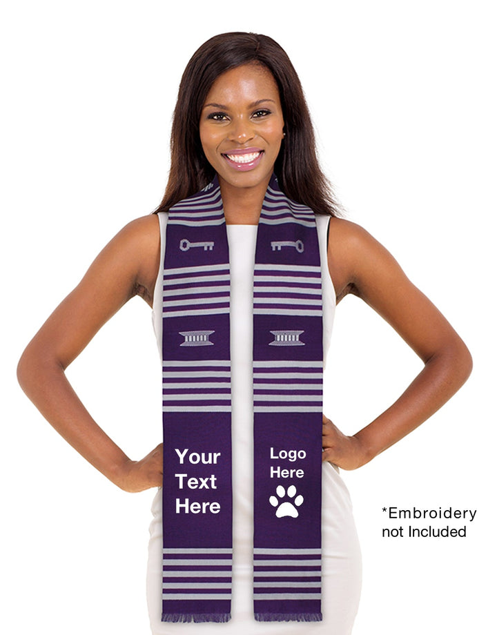 Customizable Purple & White Kente Cloth Graduation Stole - Sankofa Edition™