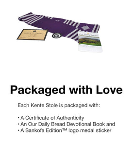 Customizable Purple & White Kente Cloth Graduation Stole - Sankofa Edition™