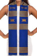 Load image into Gallery viewer, Customizable Royal Blue &amp; Gold (yellow) with Key Kente Cloth Graduation Stole - Sankofa Edition™
