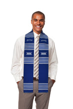 Load image into Gallery viewer, Customizable Royal Blue &amp; White Kente Cloth Graduation Stole with Key - Sankofa Edition™
