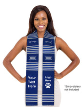 Load image into Gallery viewer, Customizable Royal Blue &amp; White Kente Cloth Graduation Stole with Key - Sankofa Edition™
