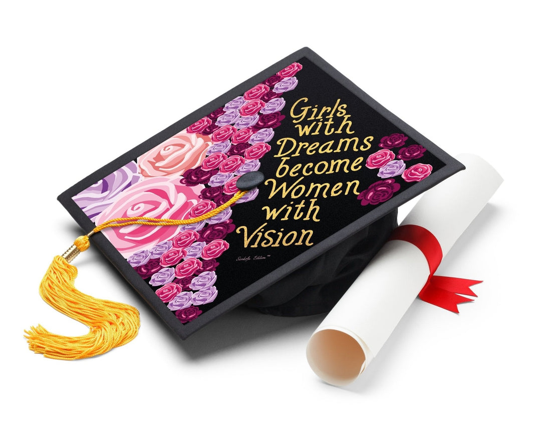 Girls With Dreams Become Women With Vision Printable Graduation Cap Mortarboard Design - Sankofa Edition™