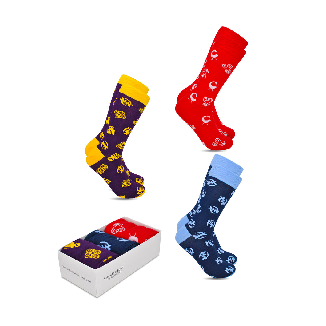 Premium Quality Adinkra Symbols Socks for Dress or Casual Novelty | 3 Pack Bundle No. 5