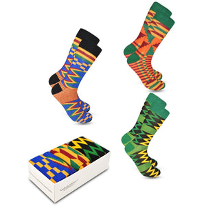 Premium Quality African Kente Cloth Socks for Dress or Casual Novelty | 3 Pack Bundle No. 1 - Sankofa Edition™