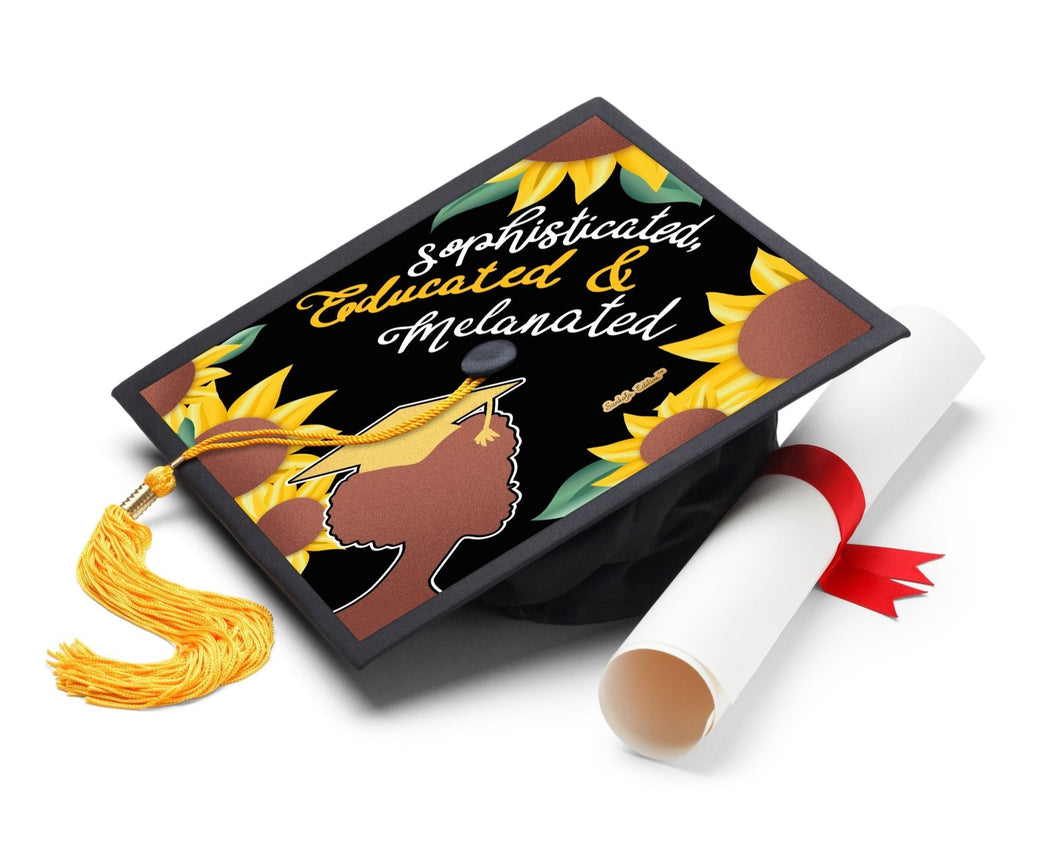 Sophisticated, Educated & Melanated Printable Graduation Cap Mortarboard Design - Sankofa Edition™
