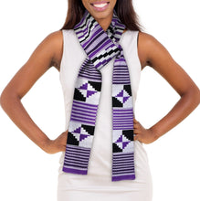 Load image into Gallery viewer, Traditional Double Weave Purple and White Kente Cloth Scarf Sash - Sankofa Edition™
