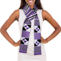 Traditional Double Weave Purple and White Kente Cloth Scarf Sash