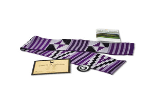 Traditional Double Weave Purple and White Kente Cloth Scarf Sash - Sankofa Edition™